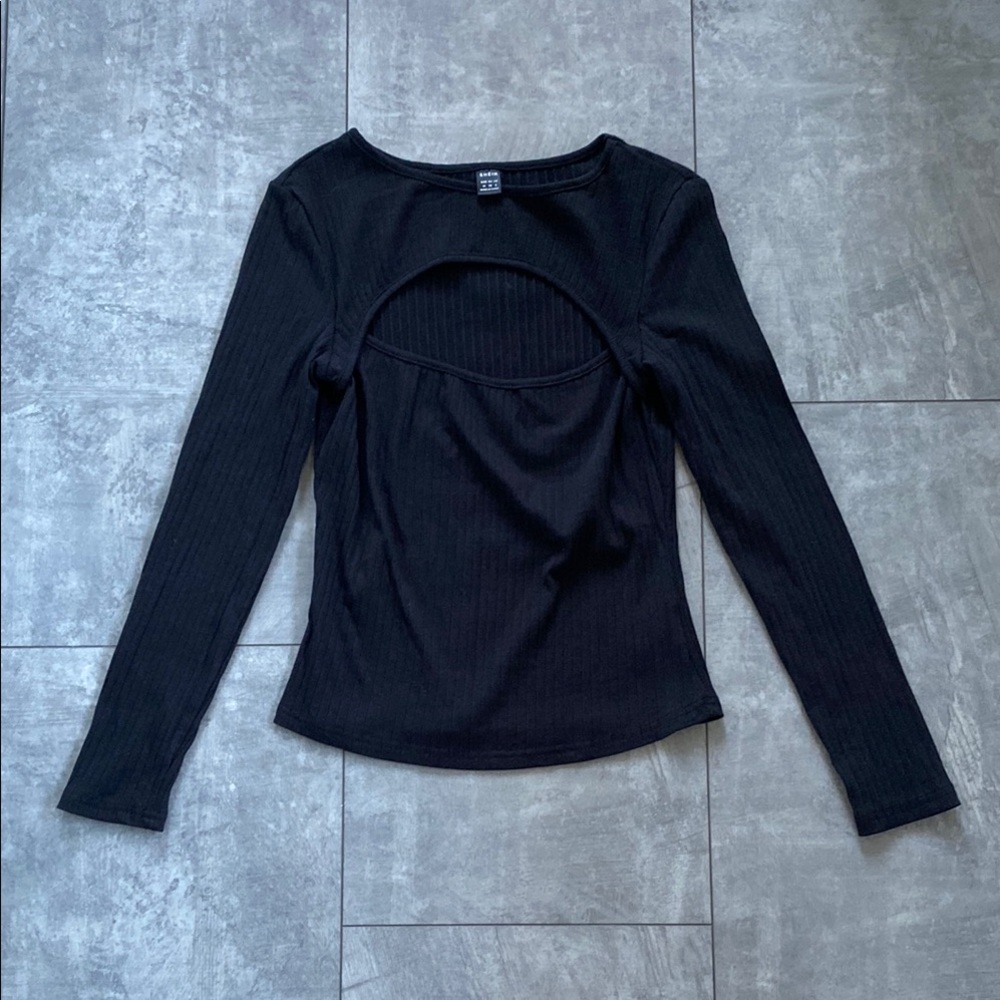 SHEIN Black Long Sleeve Cut Out Fitted Blouse